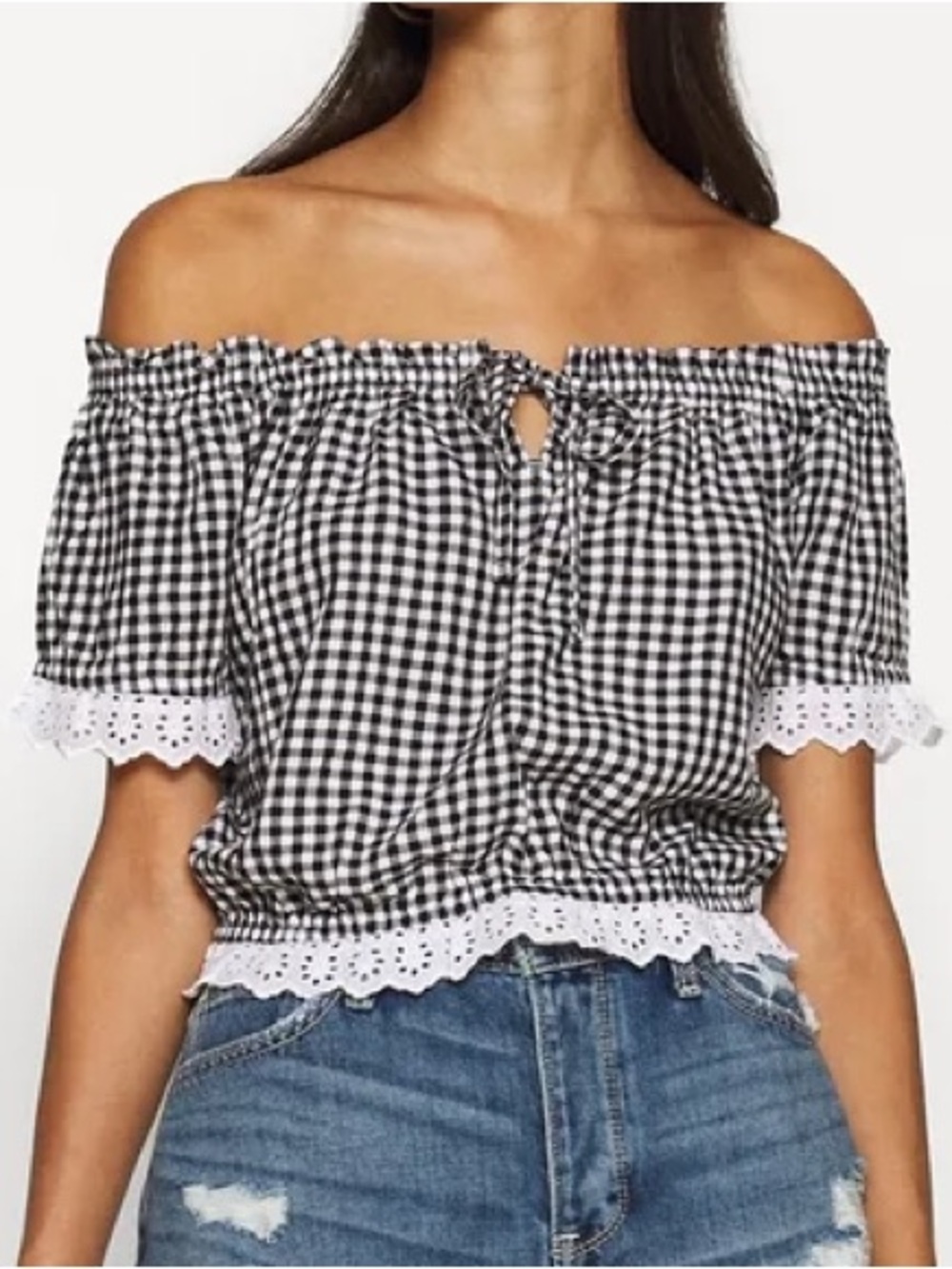 Hollister black white gingham blouse